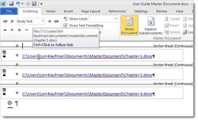 How to Create a Master Document in Word 2010 from Multiple Documents