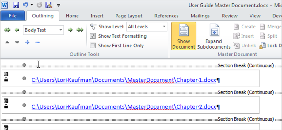 How to Create a Master Document in Word 2010 from Multiple Documents