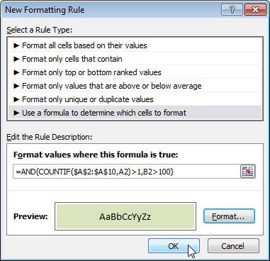 How to create a new conditional formatting rule