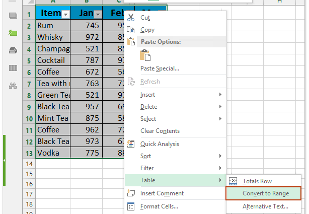 How to create a table in Excel. Filling a range of cells, converting a range of data to a table