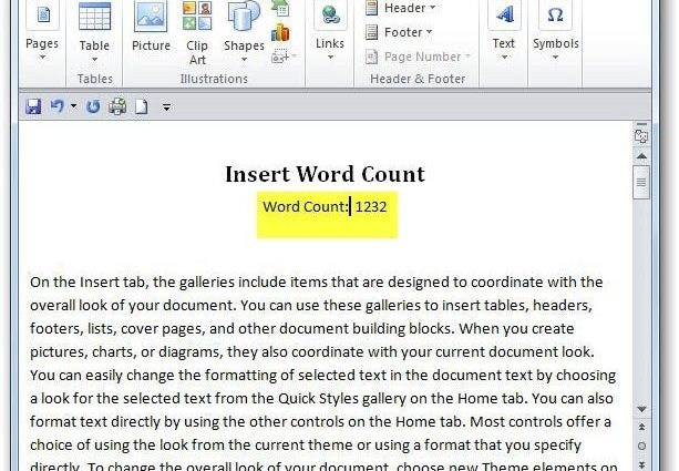 Hvordan lage en ordteller i MS Word ved hjelp av feltkoder