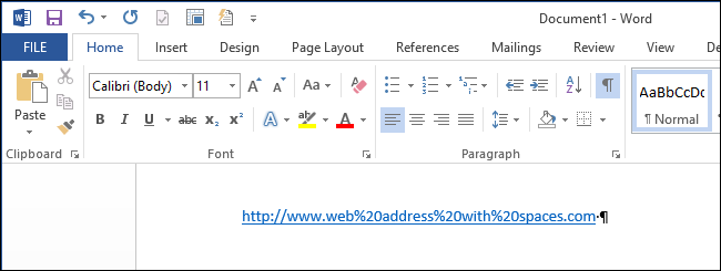 How to create active hyperlinks from web addresses containing spaces in a Word 2013 document