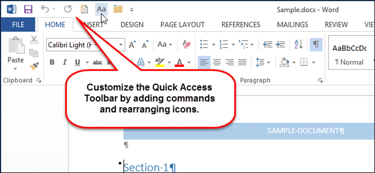 How to customize the Quick Access Toolbar in Office 2013