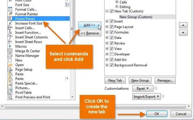 How to customize the Ribbon in Excel 2013