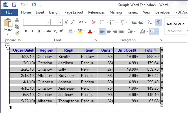 How to delete a table in Word