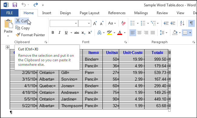 How to delete a table in Word