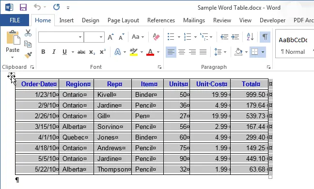 How to delete a table in Word