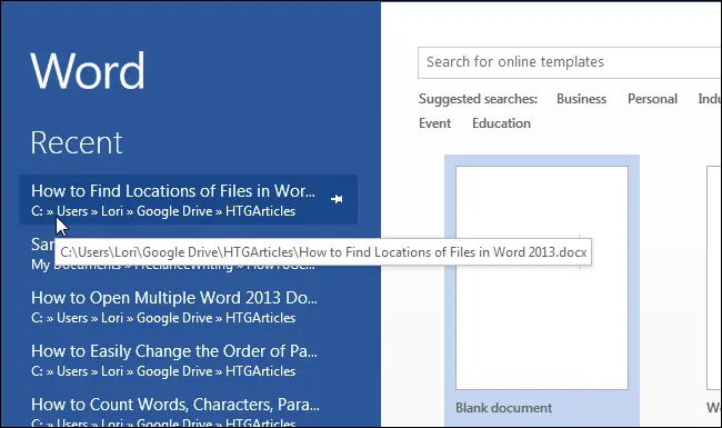 How to determine file locations in Word