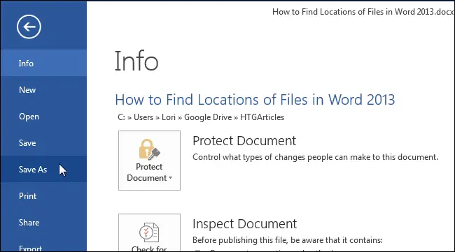 How to determine file locations in Word