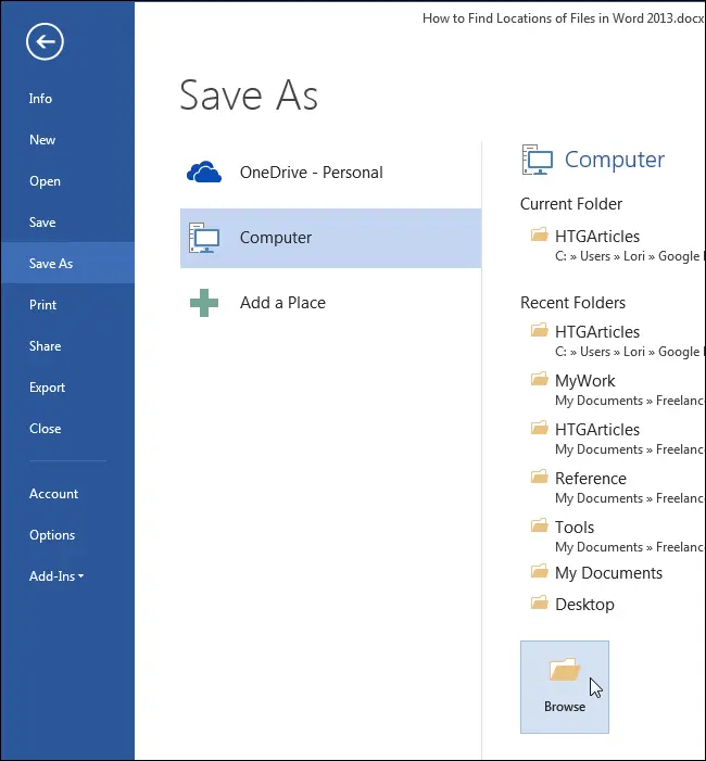 How to determine file locations in Word