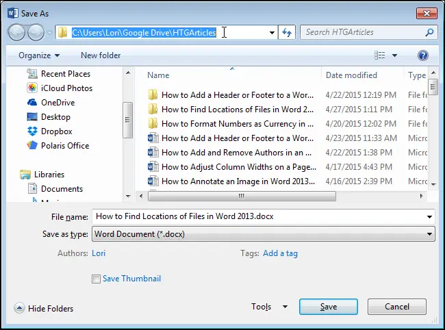 How to determine file locations in Word