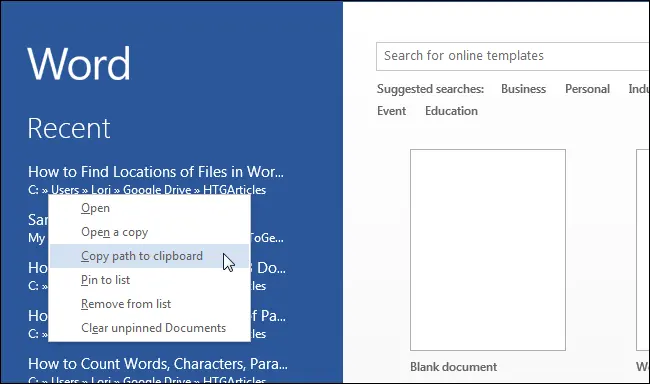 How to determine file locations in Word