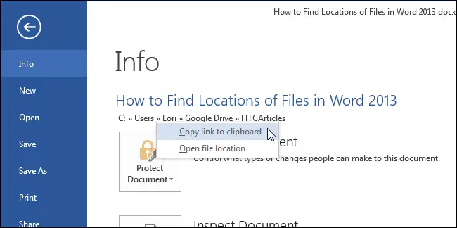 How to determine file locations in Word