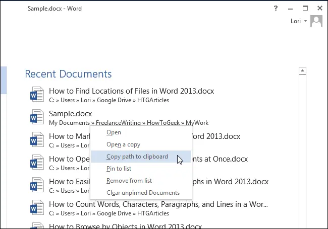 How to determine file locations in Word