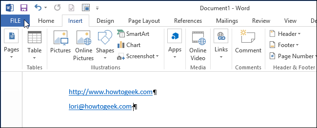 How to disable hyperlinks in Word 2013