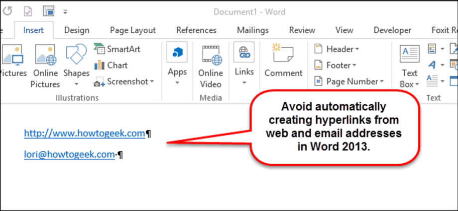 How to disable hyperlinks in Word 2013