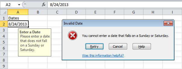 How to discard invalid dates in Excel