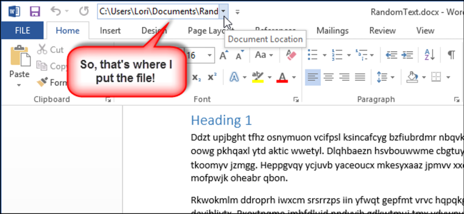 How to display file location on Quick Access Toolbar in Office 2013