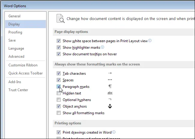 How to display non-printable characters in Word