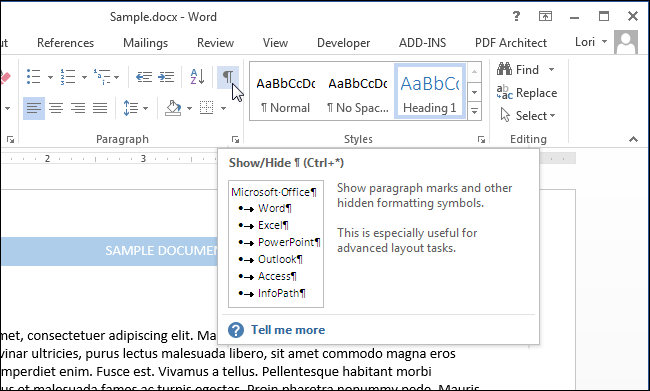 How to display non-printable characters in Word