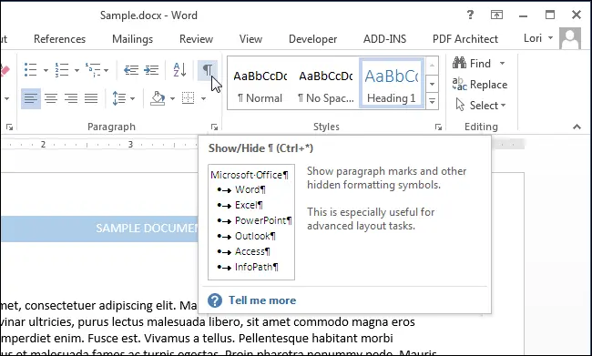 How to display non-printable characters in Word