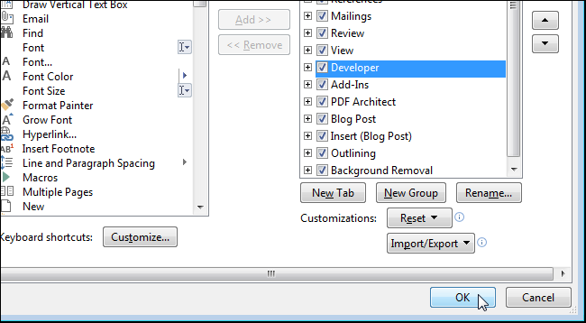 How to display the Developer tab in Office applications