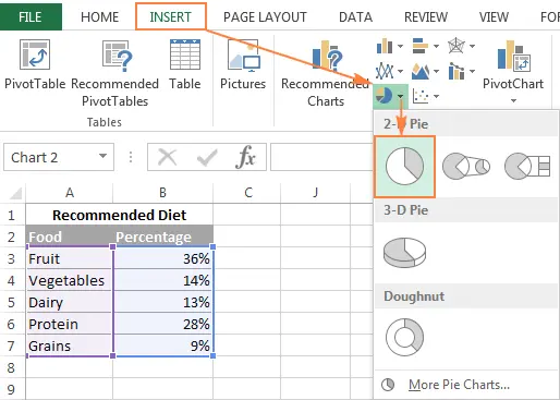 How to draw a pie chart in Excel