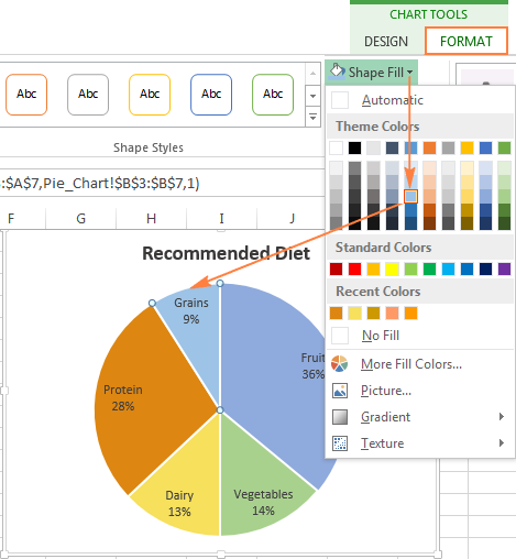 How to draw a pie chart in Excel