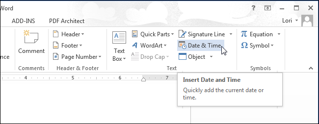 How to easily insert formatted date and time in Word 2013