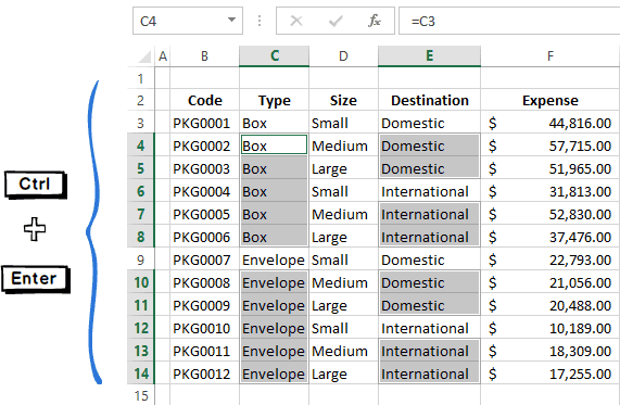 How to fill blank cells with top values ​​in Excel