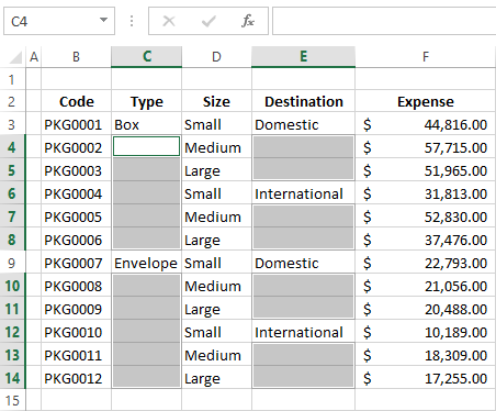 How to fill empty cells with zeros or values ​​from cells above (below) in Excel