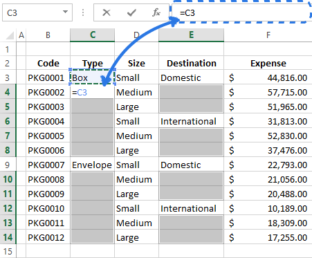 How to fill empty cells with zeros or values ​​from cells above (below) in Excel