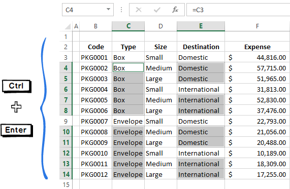 How to fill empty cells with zeros or values ​​from cells above (below) in Excel