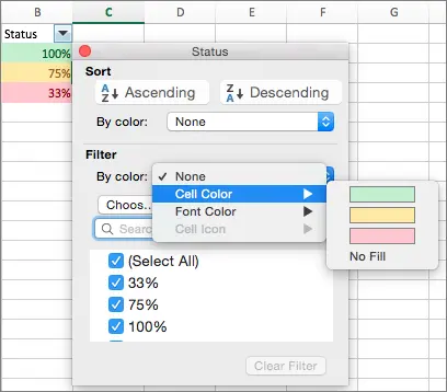 How to filter data in Excel by color