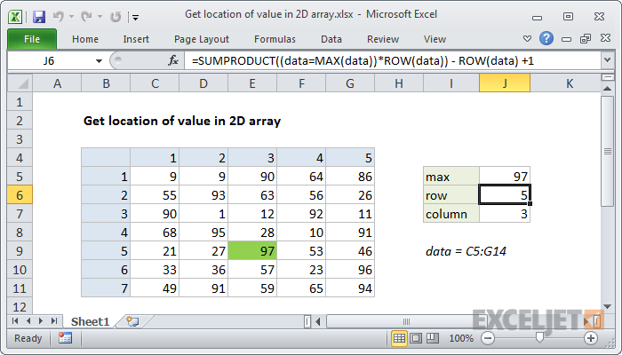 Sådan finder du en værdi i et array i Excel