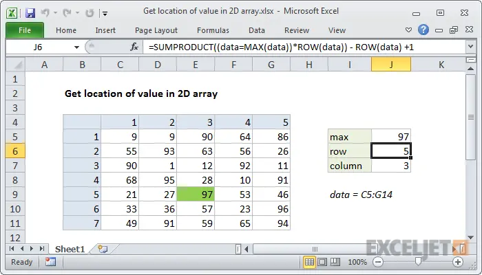 How to find a value in an array in Excel