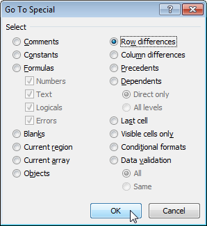 How to find differences by rows in Excel