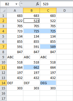 How to find differences by rows in Excel