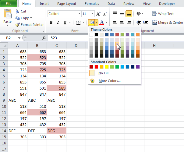 How to find differences by rows in Excel