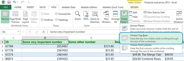 How to fix a table header in Excel. Fixation of the top line, complex cap