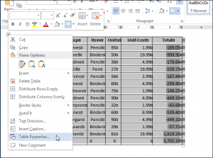 How to fix table cell size in MS Word
