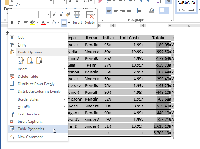 How to fix the size of cells in a table in Word