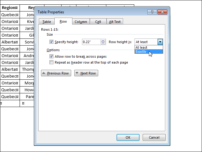 How to fix the size of cells in a table in Word