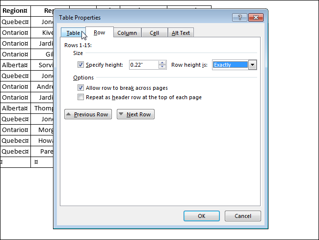 How to fix the size of cells in a table in Word