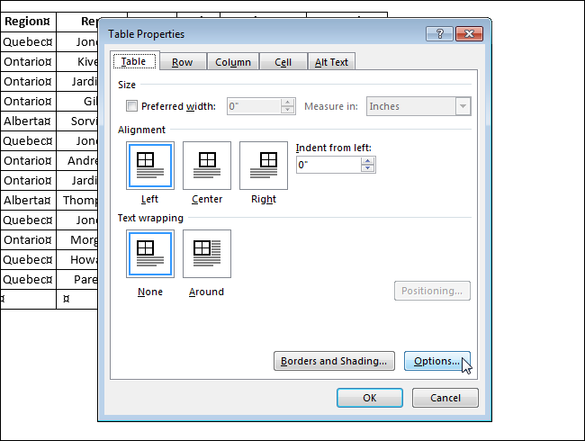 How to fix the size of cells in a table in Word