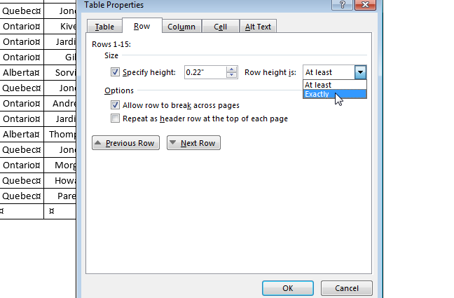 How to fix the size of cells in a table in Word