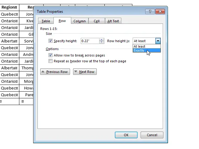 How to fix the size of cells in a table in Word