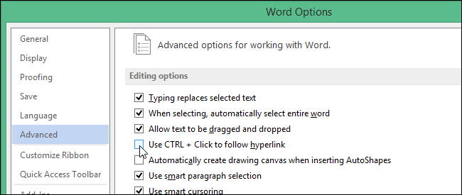 How to follow links in Word 2013 without holding down the Ctrl key