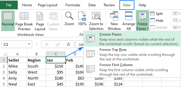 How to freeze a column in an excel spreadsheet. Freeze first column and multiple columns, unfreeze