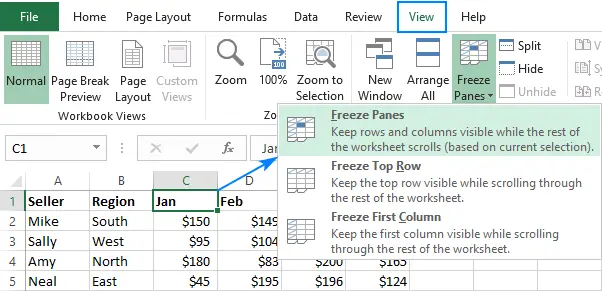 How to freeze a column in an excel spreadsheet. Freeze first column and multiple columns, unfreeze